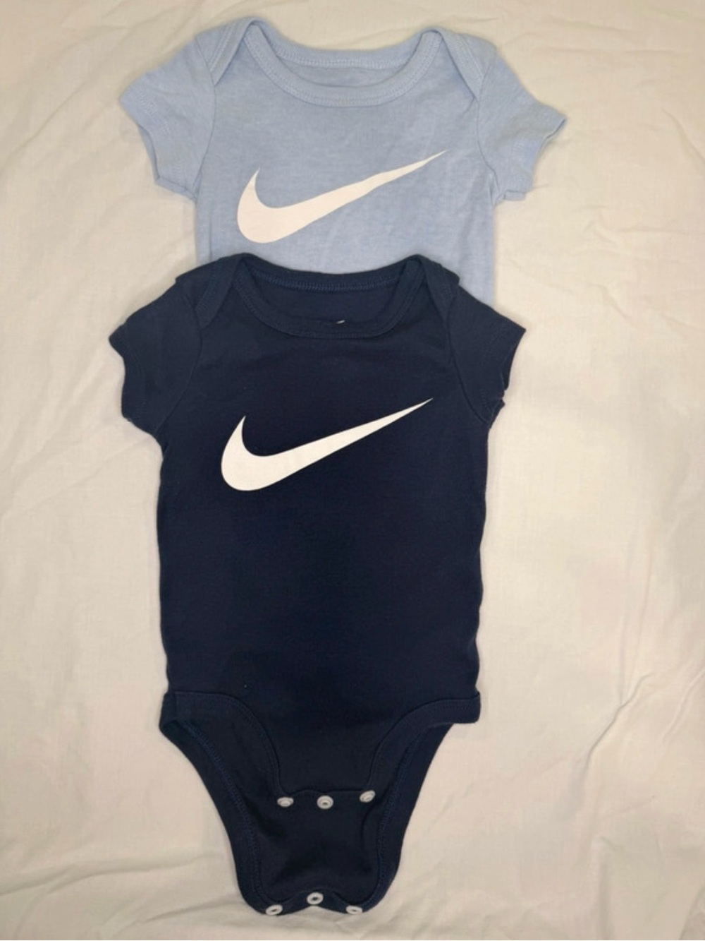 Nike 2-Pack Short-Sleeve Baby Onesies in Light Blue & Navy with White Swoosh